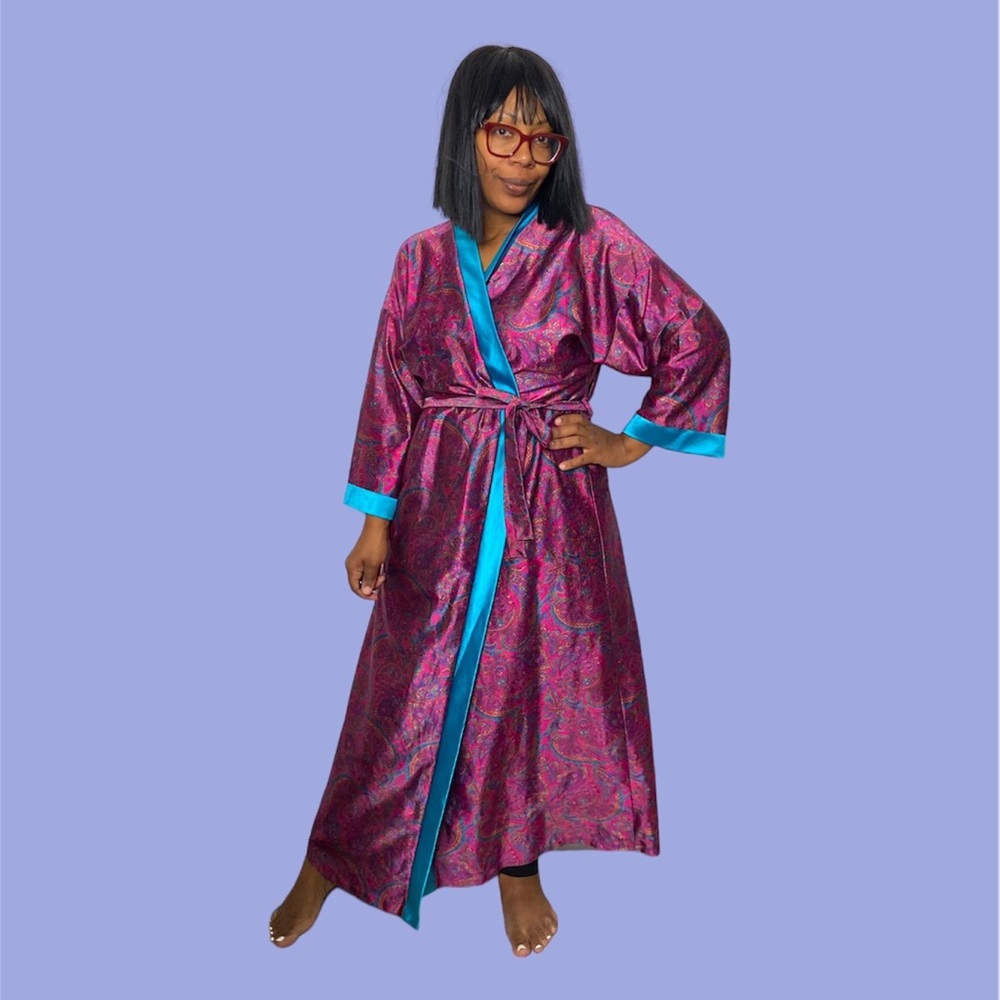Moodsetter Robe Full Length Vintage Dressing Gown Belted Paisley Print